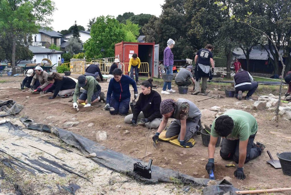 Grupo de arqueólogos y voluntarios colaborando en las excavaciones de El Cerrillo de El Rebollar.