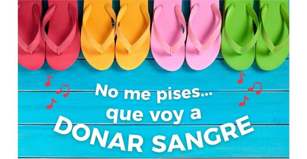 Cartel veraniego de una campaña de donación de sangre con chanclas de colores, fechas y ubicaciones en El Boalo y Cerceda, promovida por el Centro de Transfusión de la Comunidad de Madrid y Cruz Roja Española.
